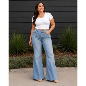 Piper & Blue Jeans Womens 18W Light Blue Flare Leg Contrast Stitch Y2K Denim